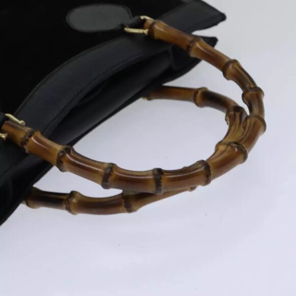 GUCCI Bamboo Hand Bag Suede Leather Black Gold 002 1186 0260 Auth ep5511 - Picture 8 of 16